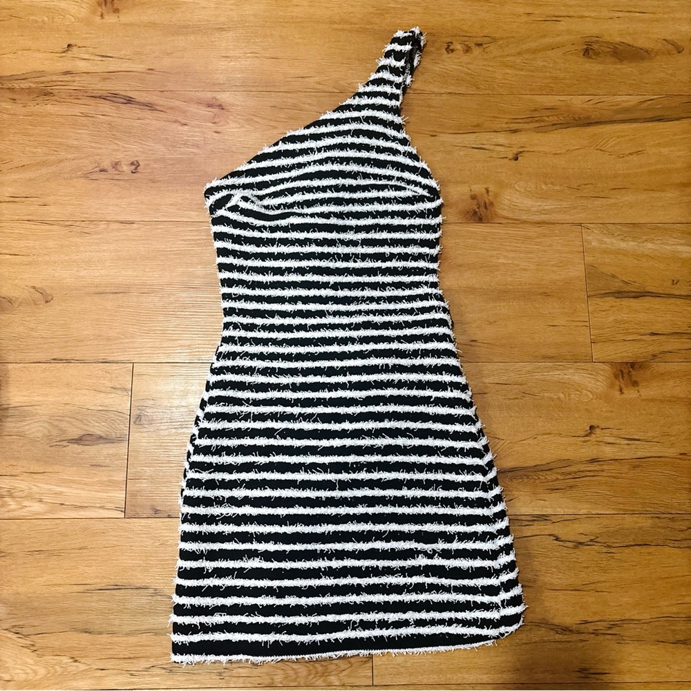 Black and White Striped Asymmetrical Mini Dress